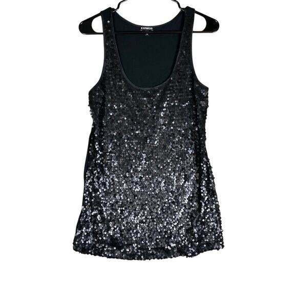 Express Womens Tank Black Sequin Scoop Neck Modal Blend Medium - Picture 1 of 10
